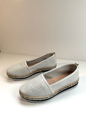 Constance White Perforated Slip On Espadrille Flats Womens Size 6 Casual Summer